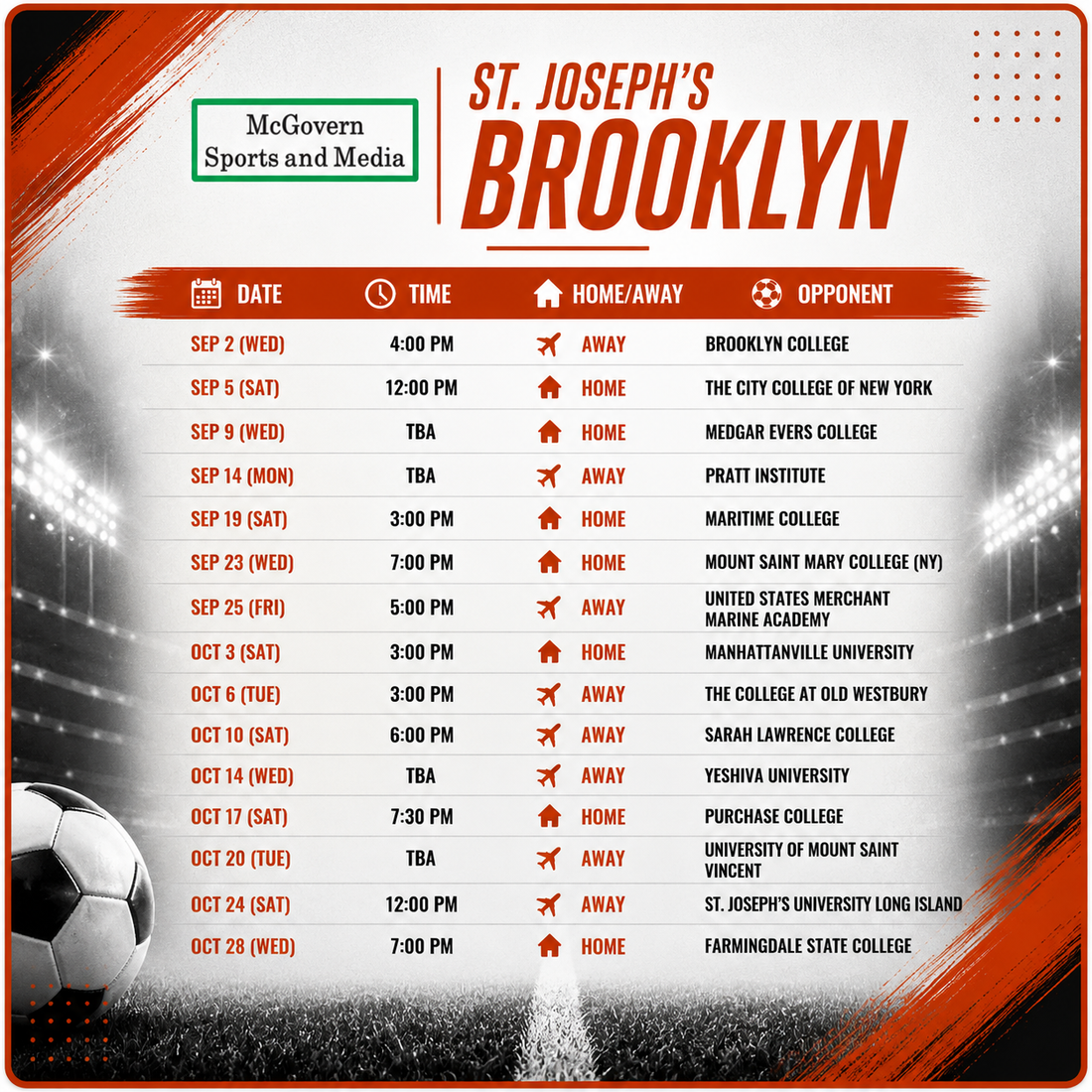 ST. JOSEPH'S SCHEDULE IS OUT