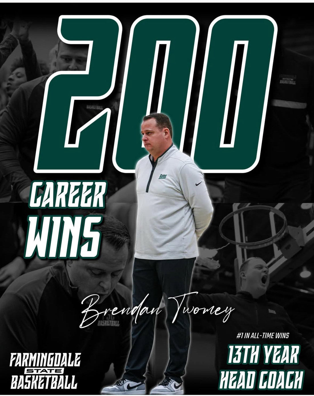 Farmingdale wins against Baruch Coach Twomey secures win number 200!